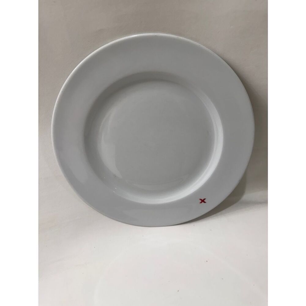 Fortessa  Eschenbach 1998 Classic 12 In White Ceramic Dinner Plate Red X Accent